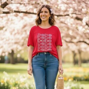 Plus size red blouse Bebe woman size 3X Color red, silver logo new